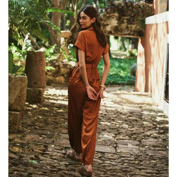 Hutch Kerrigan Satin Zipper Front Jumpsuit Copper Orange Size Small NEW - Picture 3 of 5